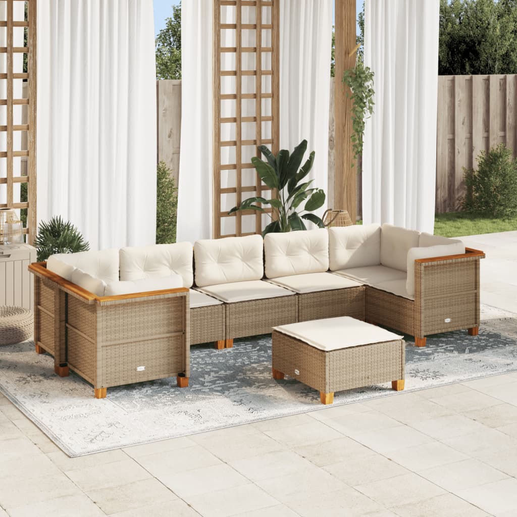 vidaXL 8 Piece Garden Sofa Set with Cushions Beige Poly Rattan