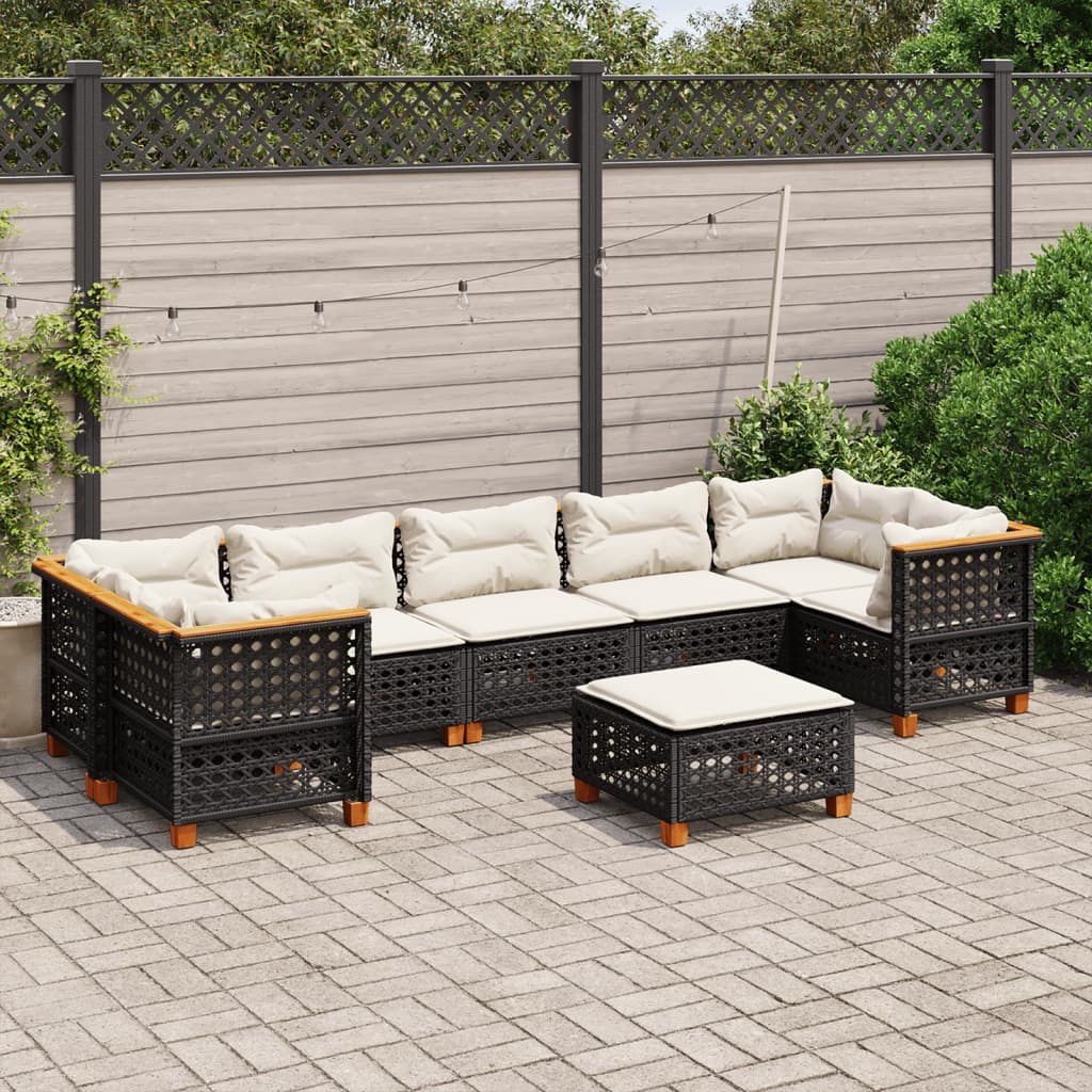 vidaXL 8 Piece Garden Sofa Set with Cushions Black Poly Rattan