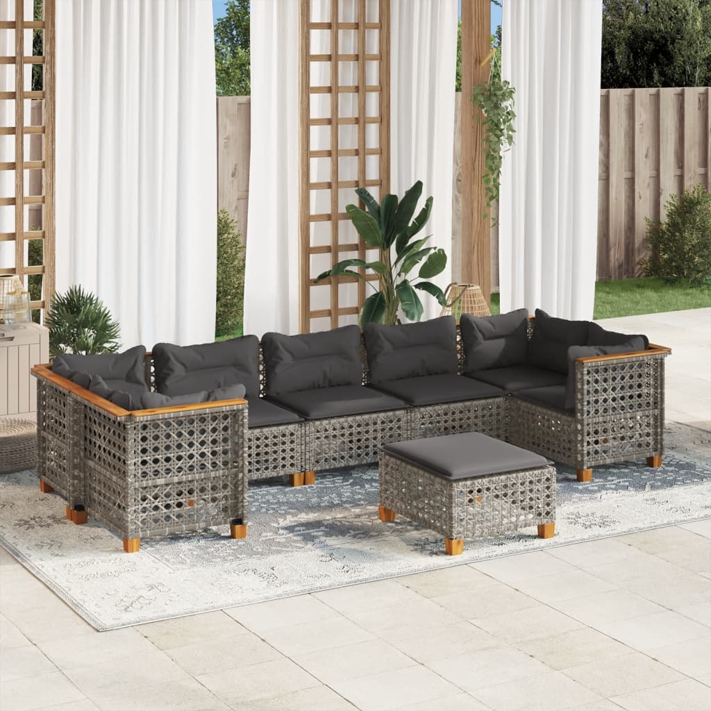 vidaXL 8 Piece Garden Sofa Set with Cushions Grey Poly Rattan