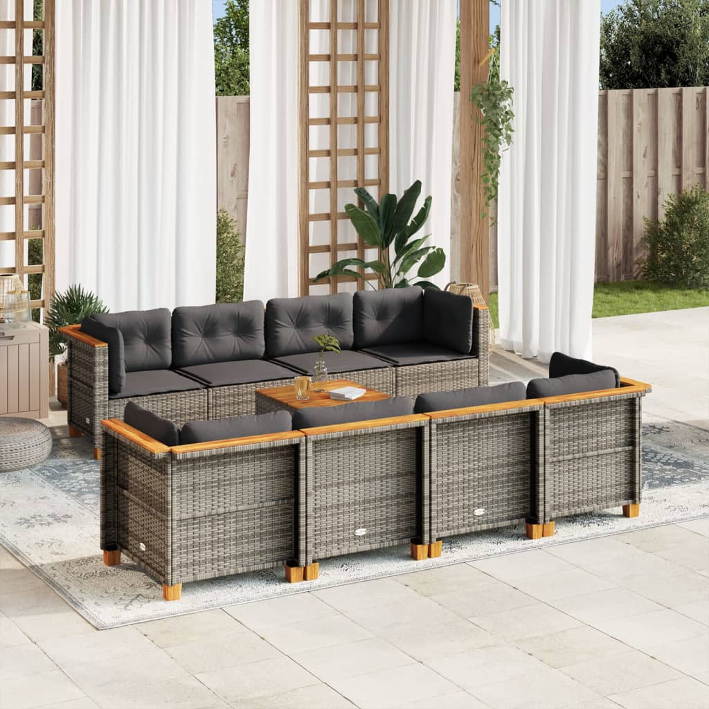 vidaXL 9 Piece Garden Sofa Set with Cushions Grey Poly Rattan
