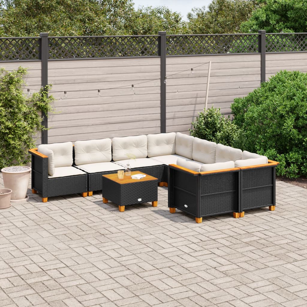 vidaXL 9 Piece Garden Sofa Set with Cushions Black Poly Rattan