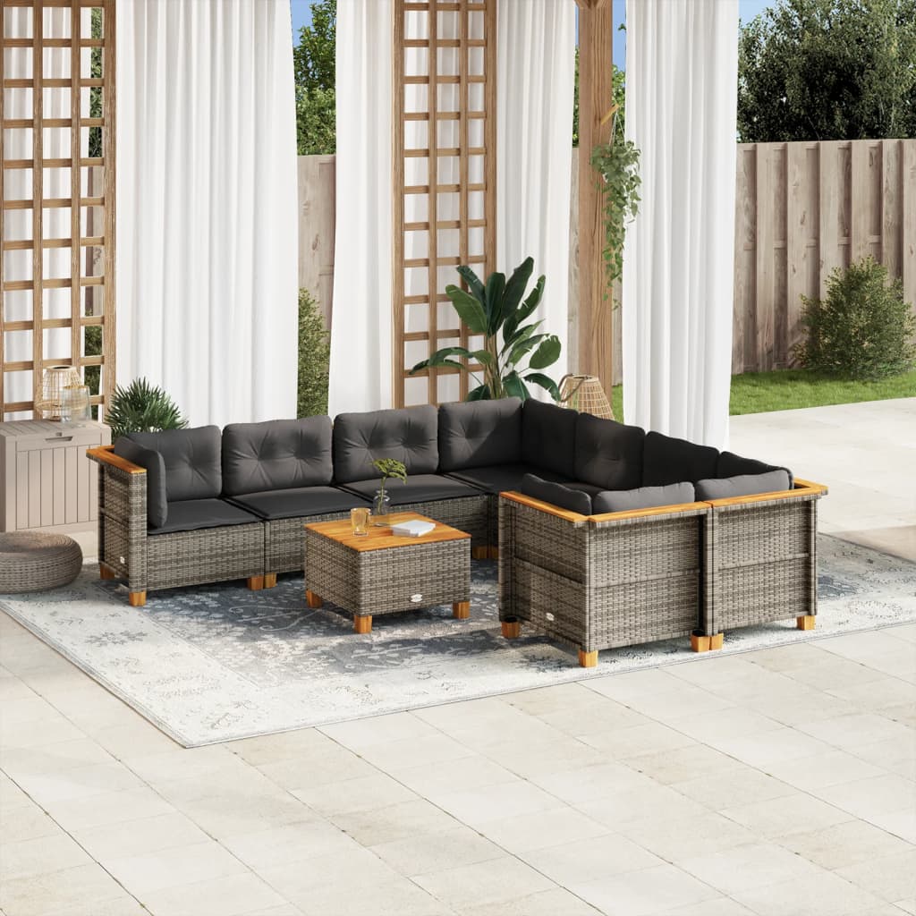 vidaXL 9 Piece Garden Sofa Set with Cushions Grey Poly Rattan