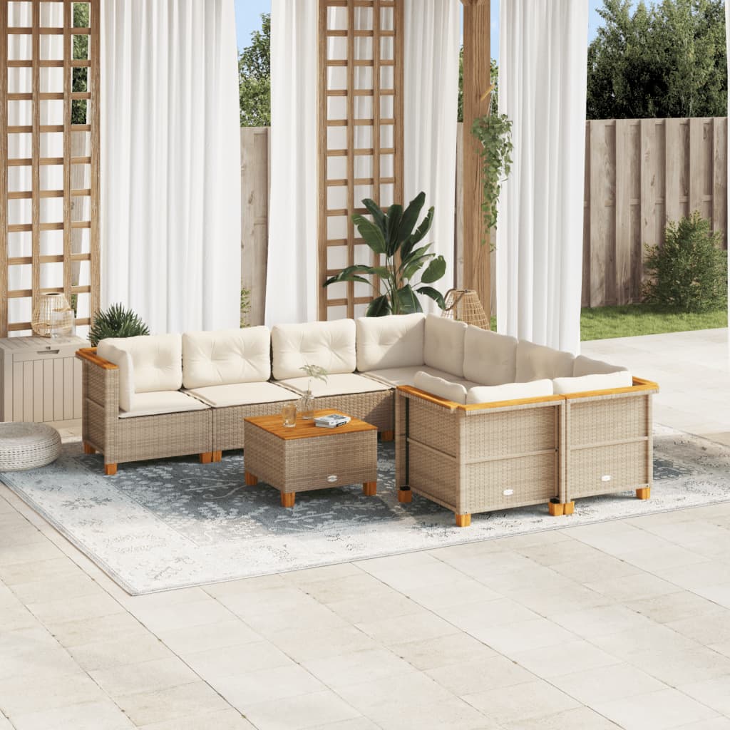 vidaXL 9 Piece Garden Sofa Set with Cushions Beige Poly Rattan