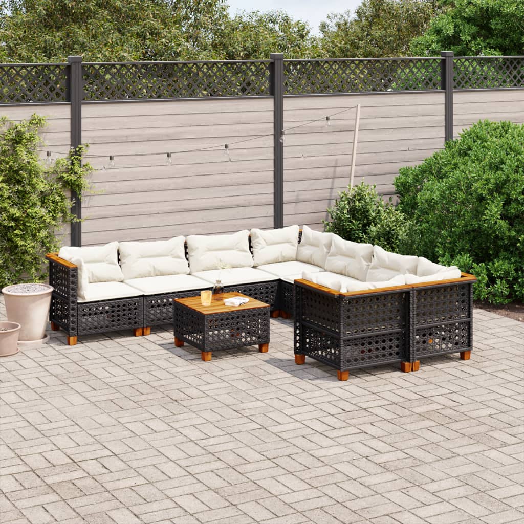 vidaXL 9 Piece Garden Sofa Set with Cushions Black Poly Rattan
