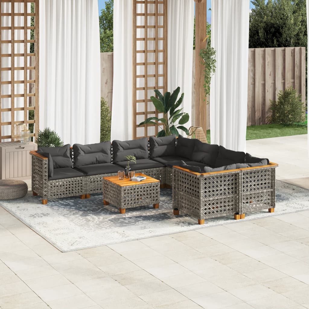 vidaXL 9 Piece Garden Sofa Set with Cushions Grey Poly Rattan