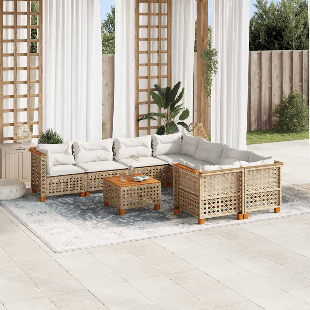 vidaXL 9 Piece Garden Sofa Set with Cushions Beige Poly Rattan