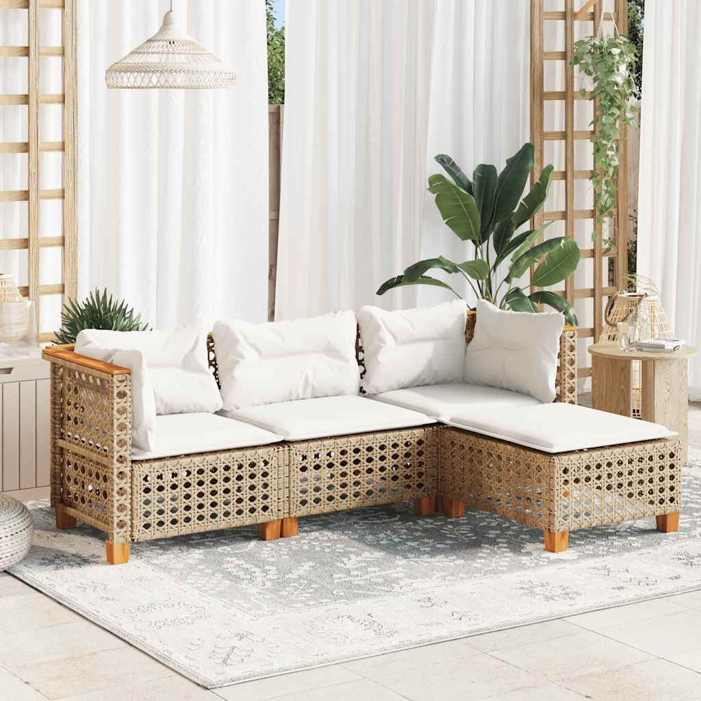 vidaXL 4 Piece Garden Sofa Set with Cushions Beige Poly Rattan