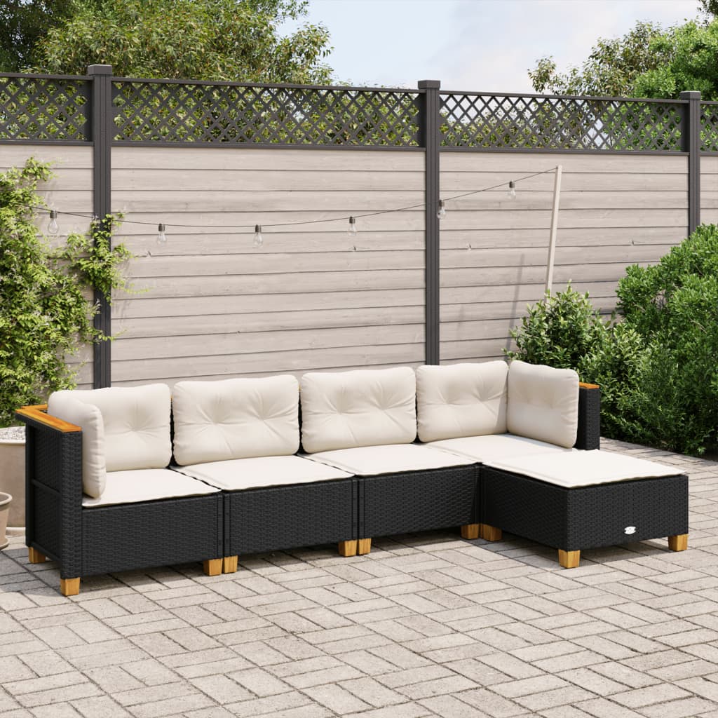 vidaXL 5 Piece Garden Sofa Set with Cushions Black Poly Rattan