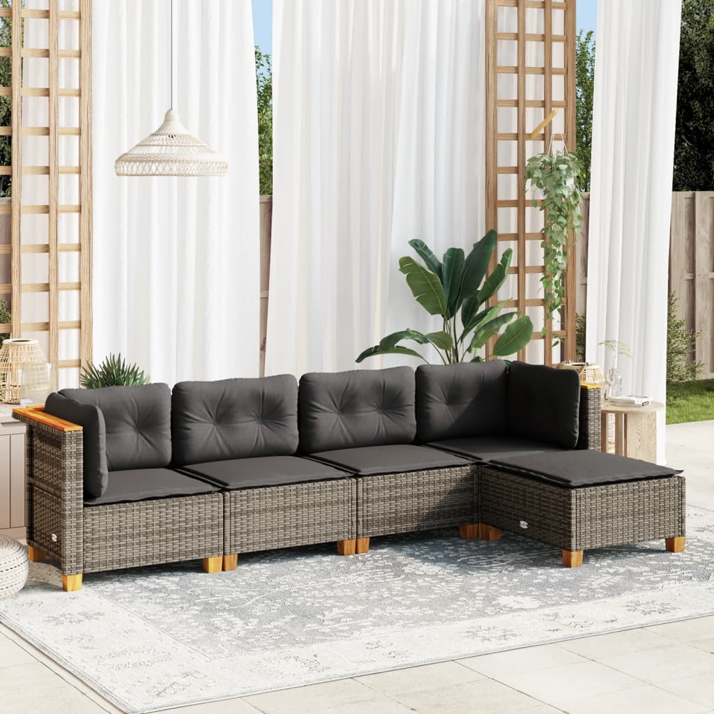 vidaXL 5 Piece Garden Sofa Set with Cushions Grey Poly Rattan