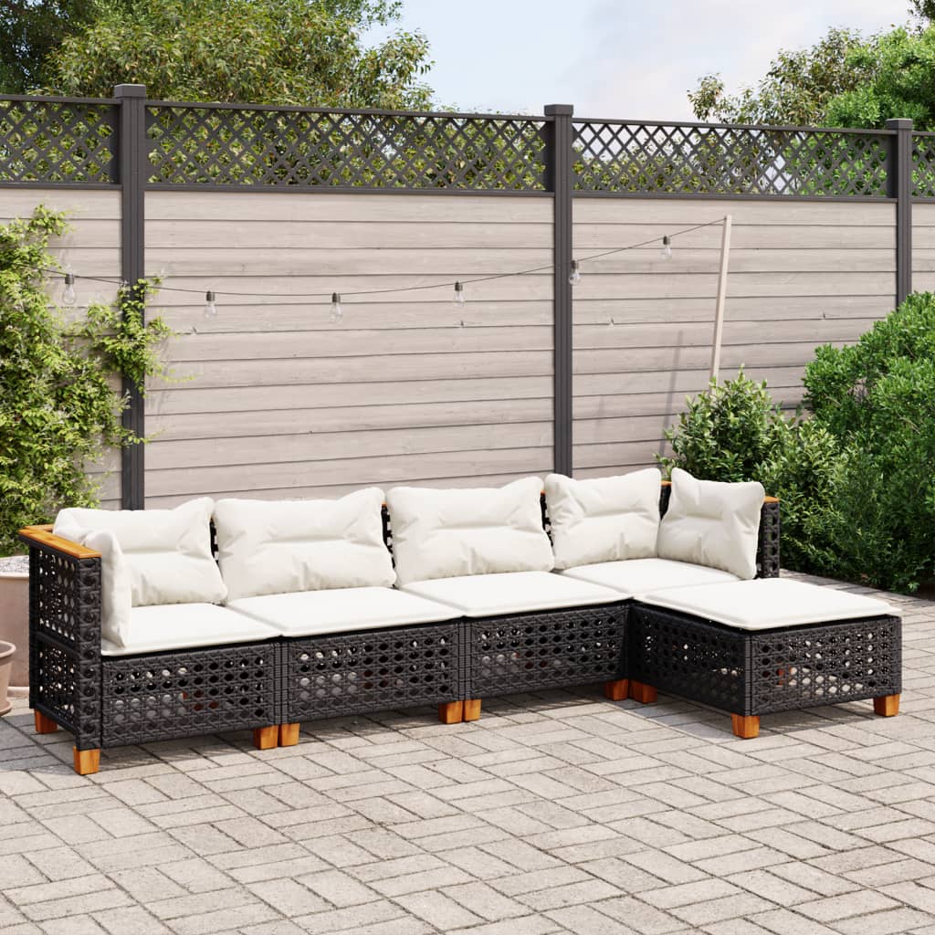 vidaXL 5 Piece Garden Sofa Set with Cushions Black Poly Rattan