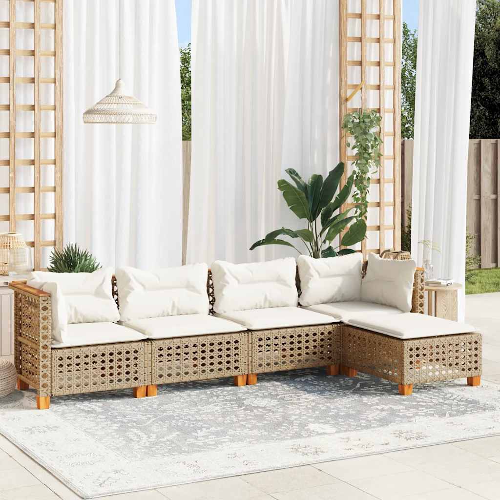 vidaXL 5 Piece Garden Sofa Set with Cushions Beige Poly Rattan