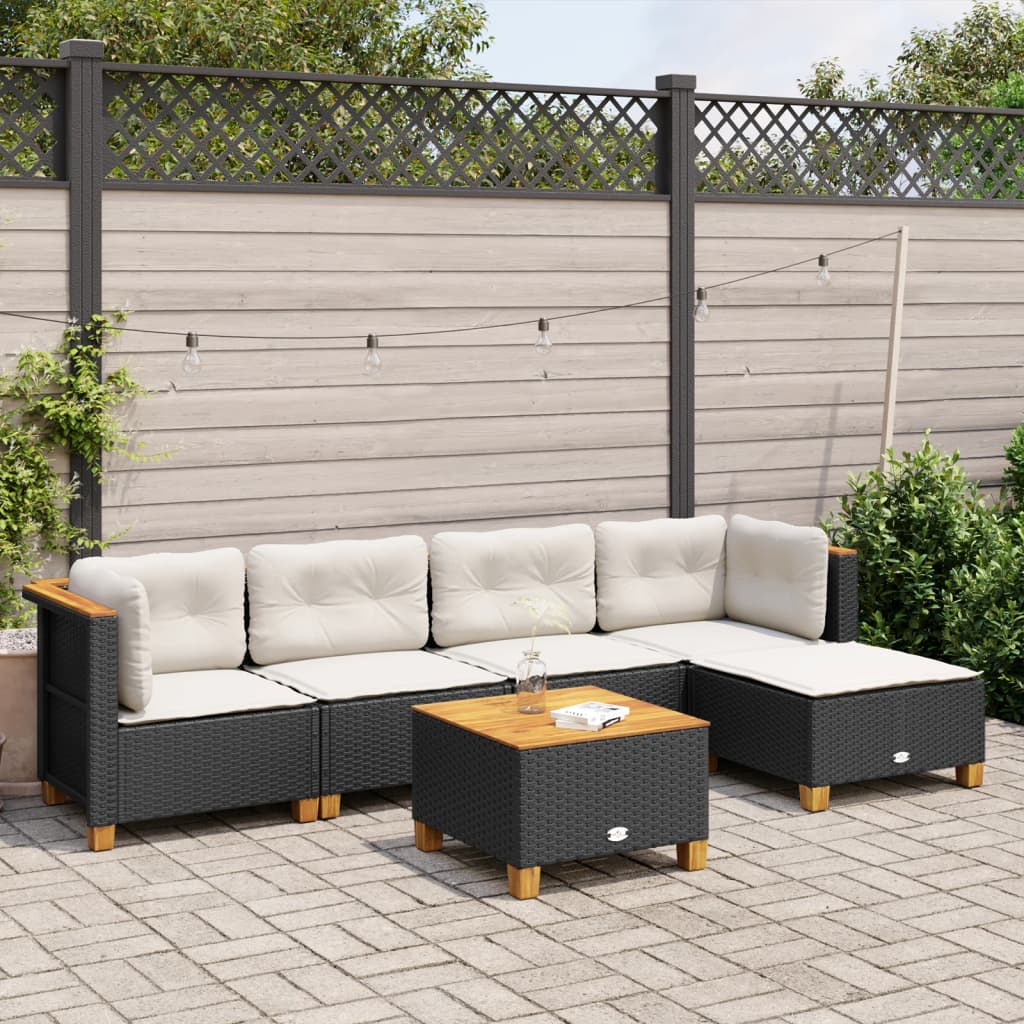 vidaXL 6 Piece Garden Sofa Set with Cushions Black Poly Rattan