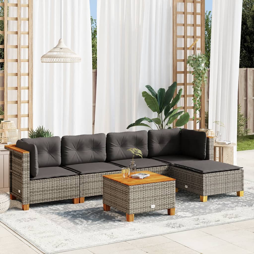 vidaXL 6 Piece Garden Sofa Set with Cushions Grey Poly Rattan