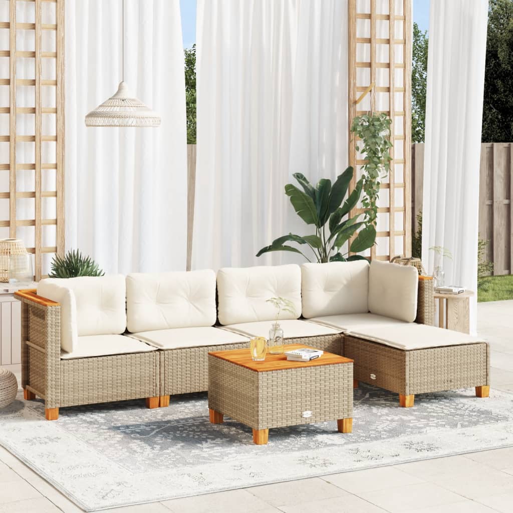 vidaXL 6 Piece Garden Sofa Set with Cushions Beige Poly Rattan