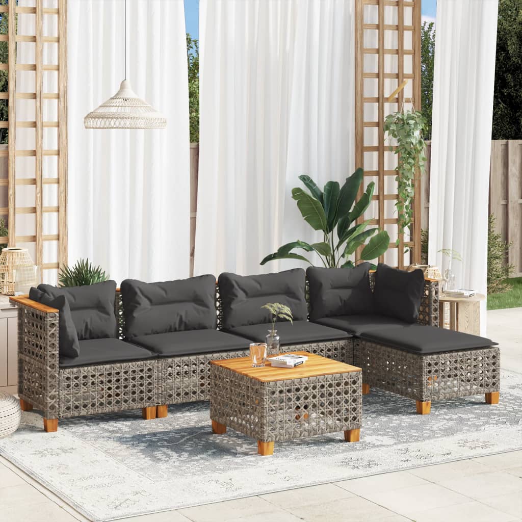 vidaXL 6 Piece Garden Sofa Set with Cushions Grey Poly Rattan