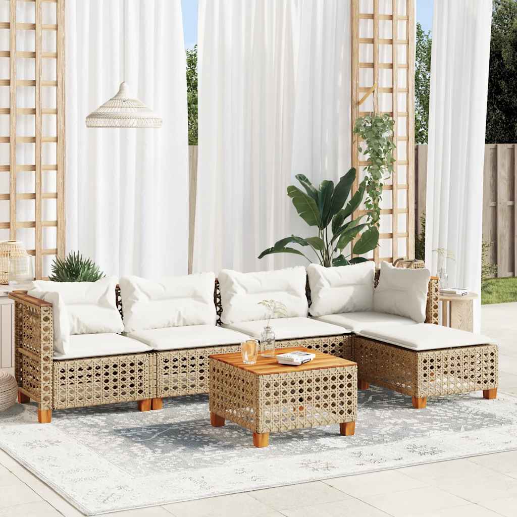 vidaXL 6 Piece Garden Sofa Set with Cushions Beige Poly Rattan