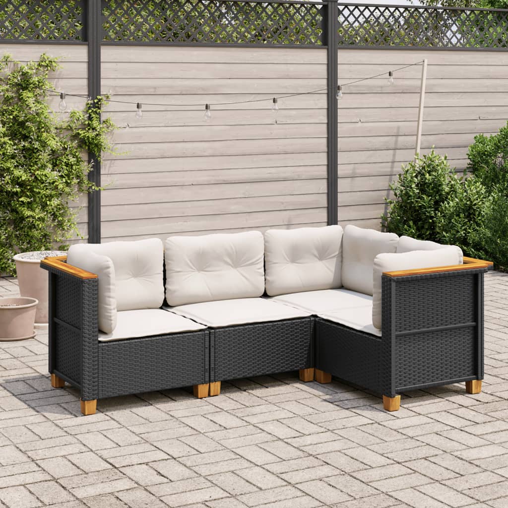 vidaXL 4 Piece Garden Sofa Set with Cushions Black Poly Rattan