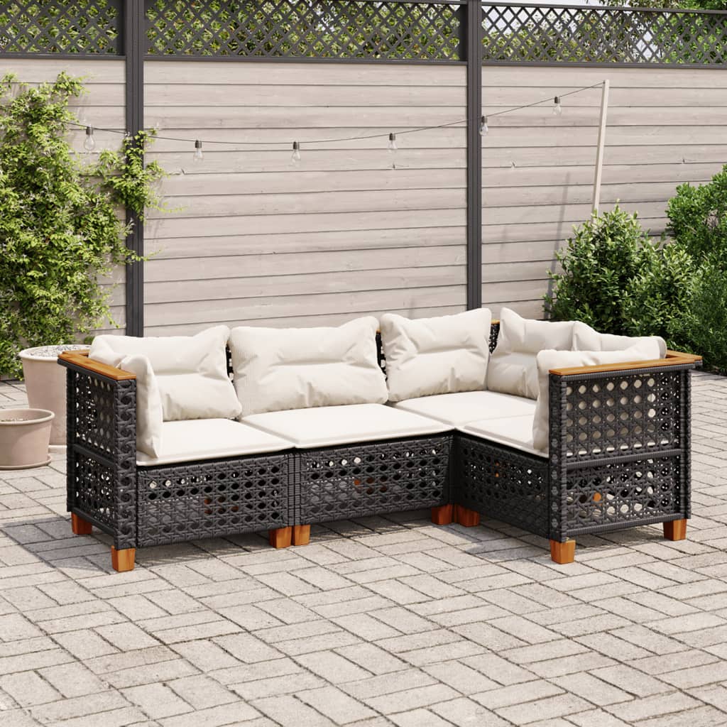 vidaXL 4 Piece Garden Sofa Set with Cushions Black Poly Rattan
