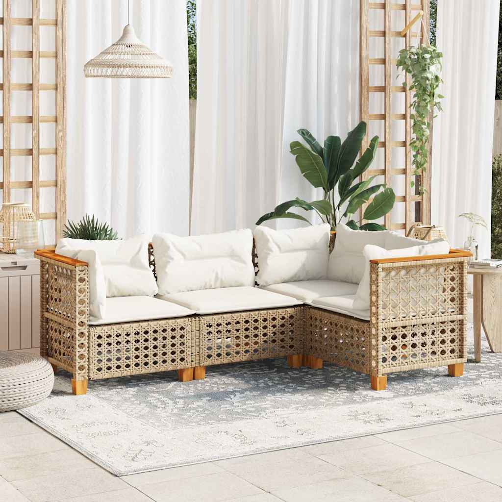 vidaXL 4 Piece Garden Sofa Set with Cushions Beige Poly Rattan