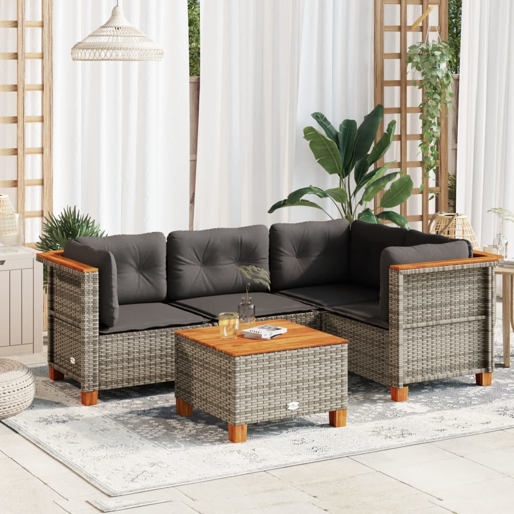 vidaXL 5 Piece Garden Sofa Set with Cushions Grey Poly Rattan
