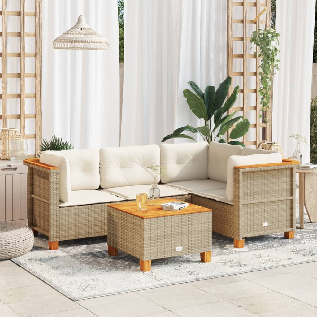 vidaXL 5 Piece Garden Sofa Set with Cushions Beige Poly Rattan