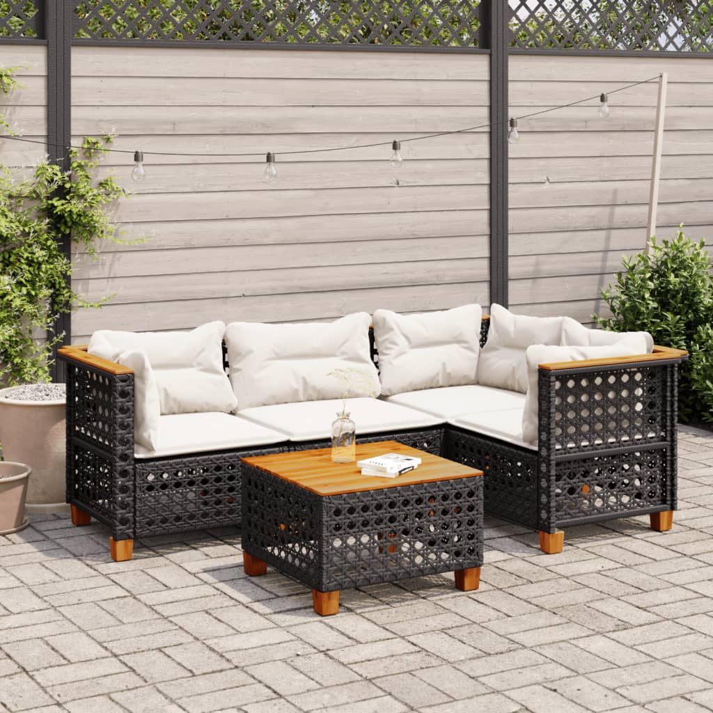 vidaXL 5 Piece Garden Sofa Set with Cushions Black Poly Rattan