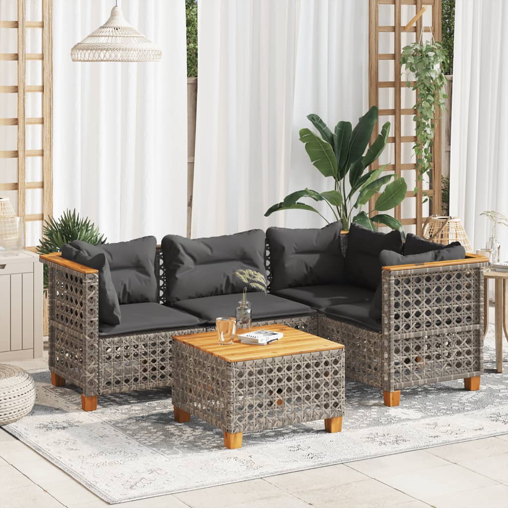 vidaXL 5 Piece Garden Sofa Set with Cushions Grey Poly Rattan