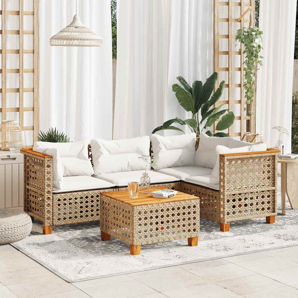 vidaXL 5 Piece Garden Sofa Set with Cushions Beige Poly Rattan