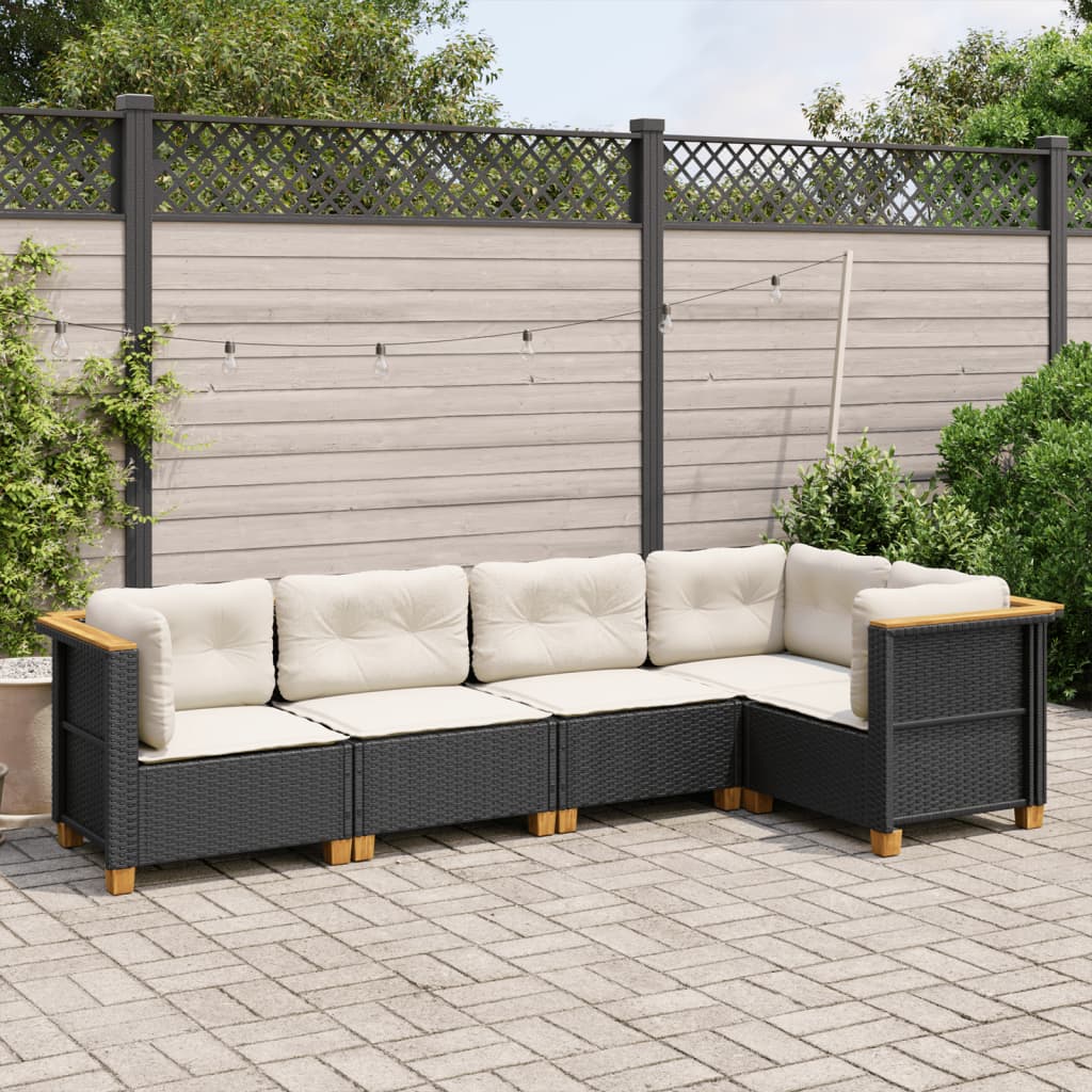 vidaXL 5 Piece Garden Sofa Set with Cushions Black Poly Rattan