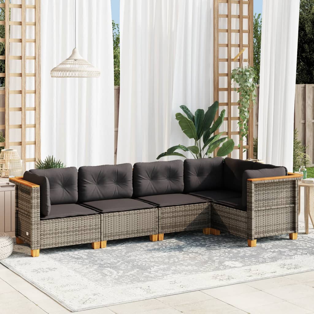 vidaXL 5 Piece Garden Sofa Set with Cushions Grey Poly Rattan