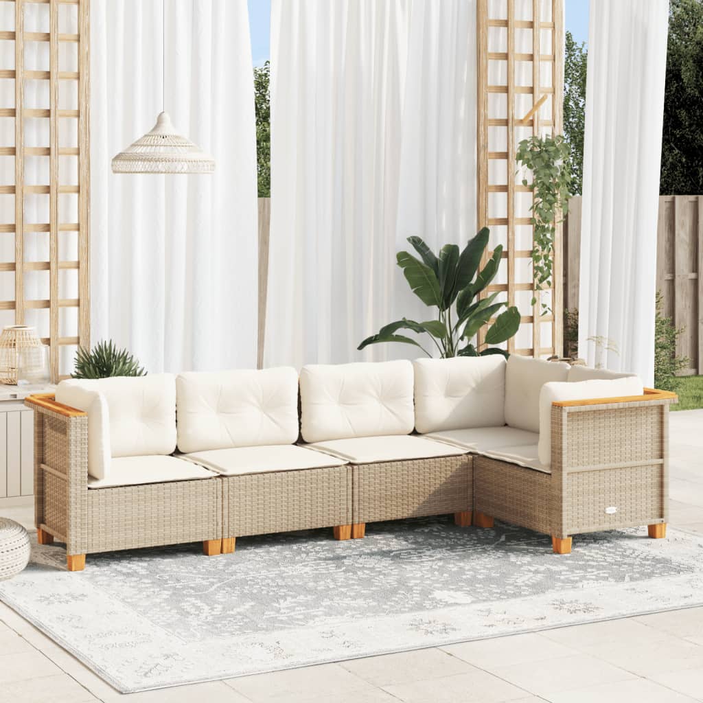 vidaXL 5 Piece Garden Sofa Set with Cushions Beige Poly Rattan