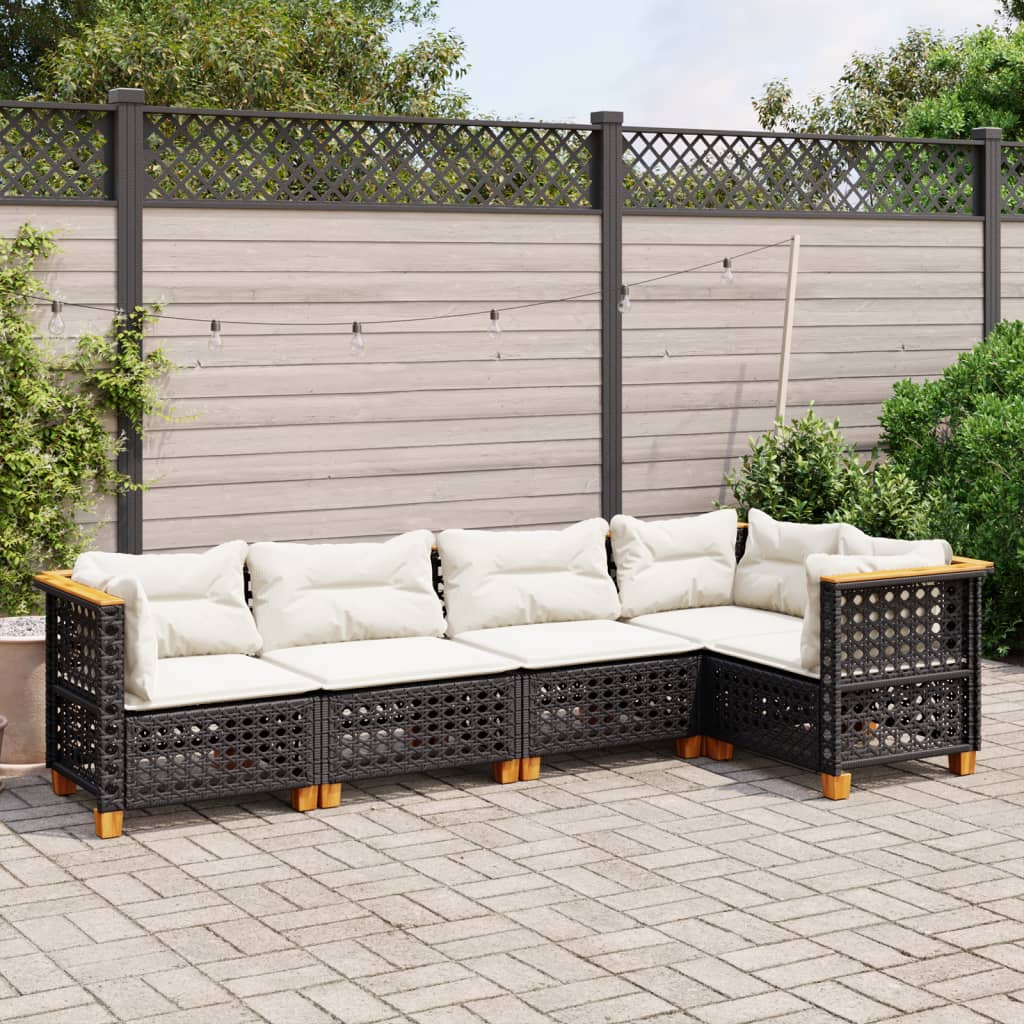 vidaXL 5 Piece Garden Sofa Set with Cushions Black Poly Rattan