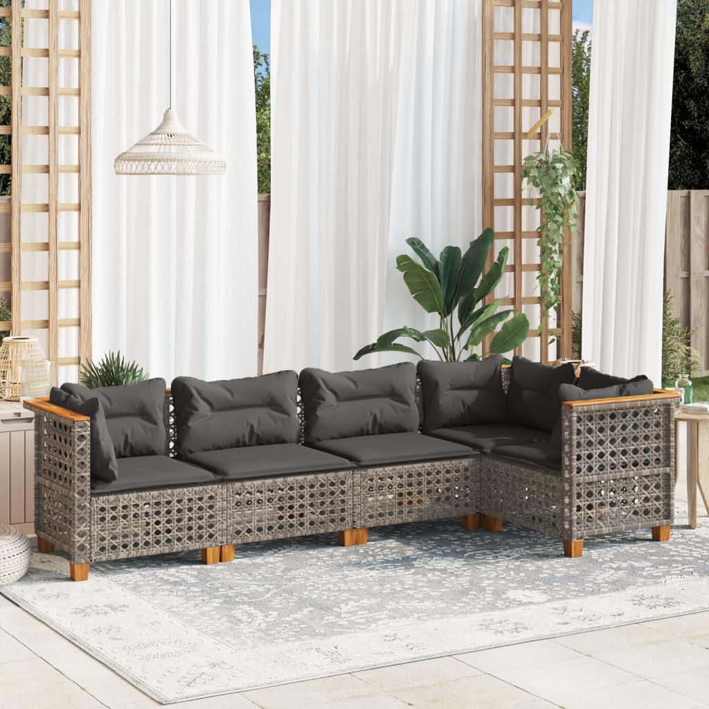 vidaXL 5 Piece Garden Sofa Set with Cushions Grey Poly Rattan