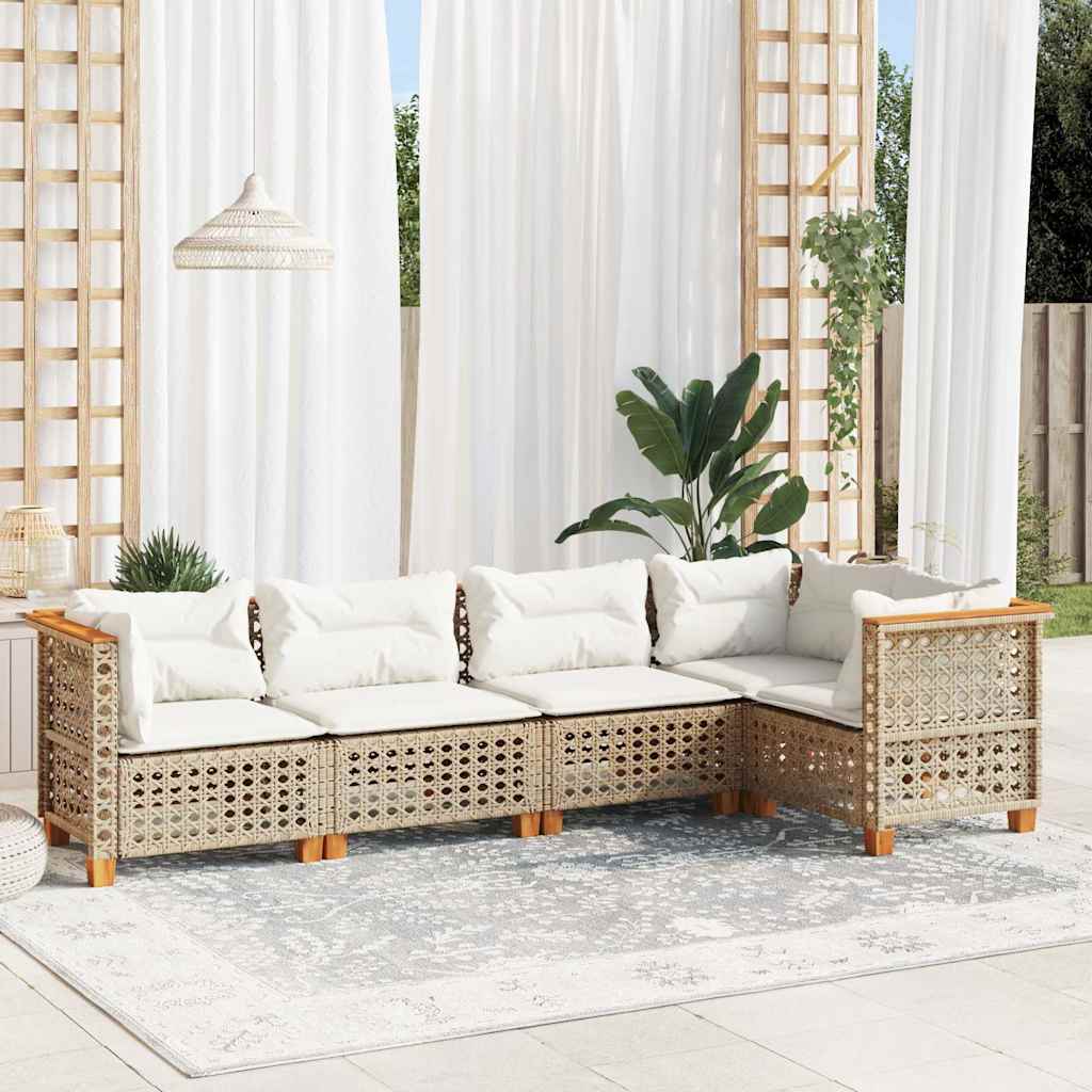 vidaXL 5 Piece Garden Sofa Set with Cushions Beige Poly Rattan