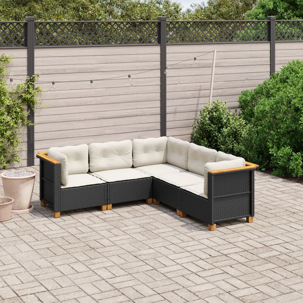 vidaXL 5 Piece Garden Sofa Set with Cushions Black Poly Rattan
