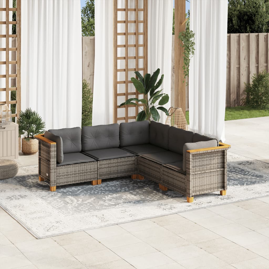 vidaXL 5 Piece Garden Sofa Set with Cushions Grey Poly Rattan