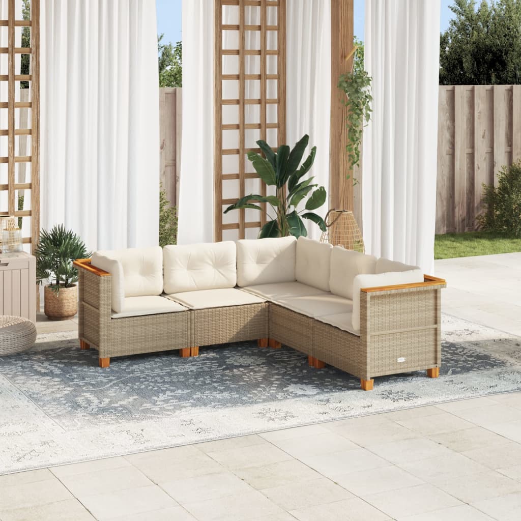 vidaXL 5 Piece Garden Sofa Set with Cushions Beige Poly Rattan