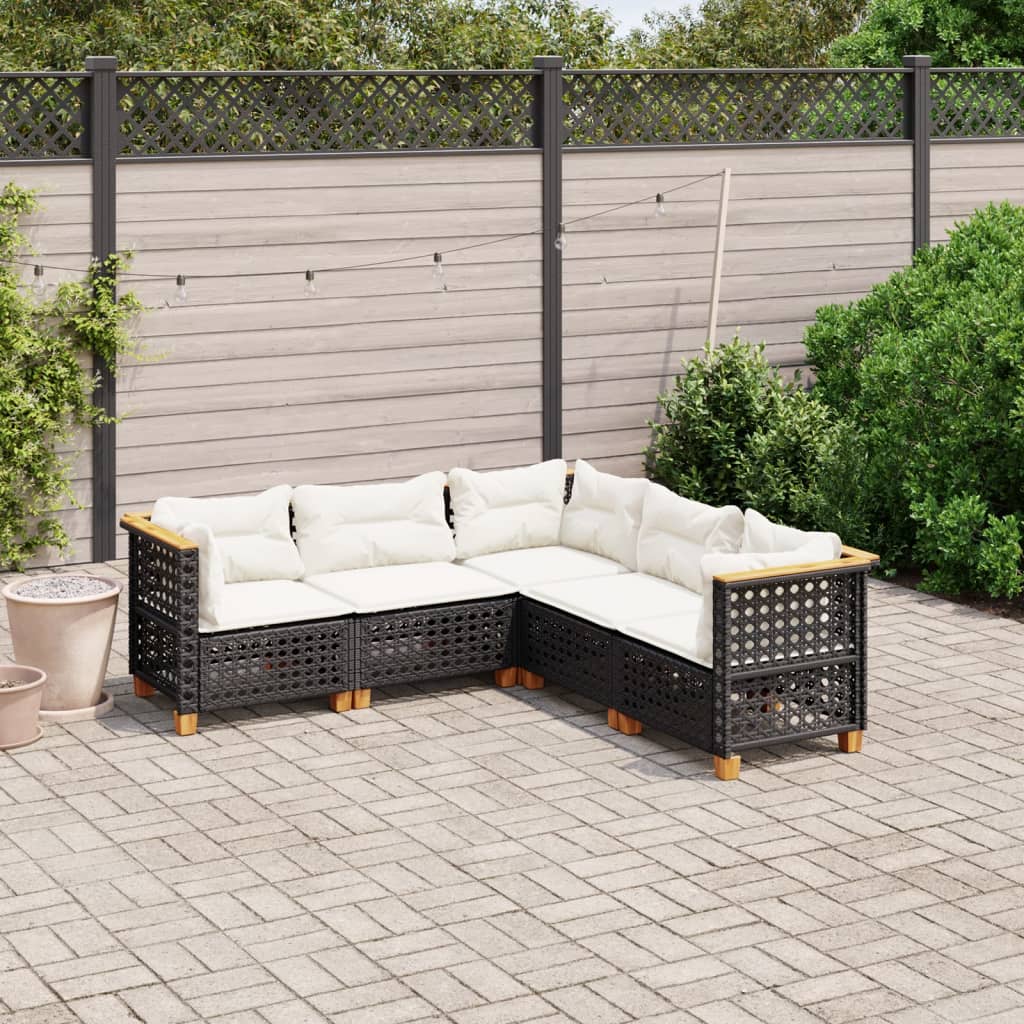 vidaXL 5 Piece Garden Sofa Set with Cushions Black Poly Rattan