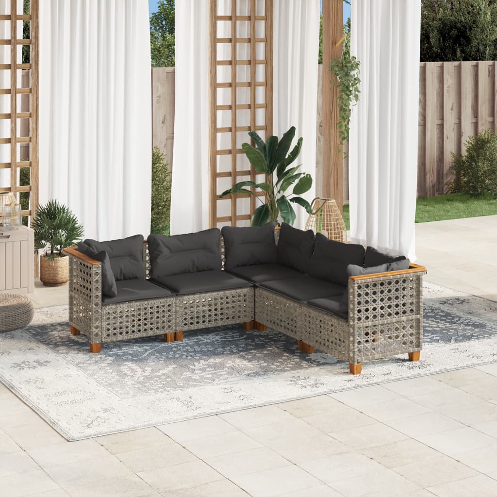 vidaXL 5 Piece Garden Sofa Set with Cushions Grey Poly Rattan