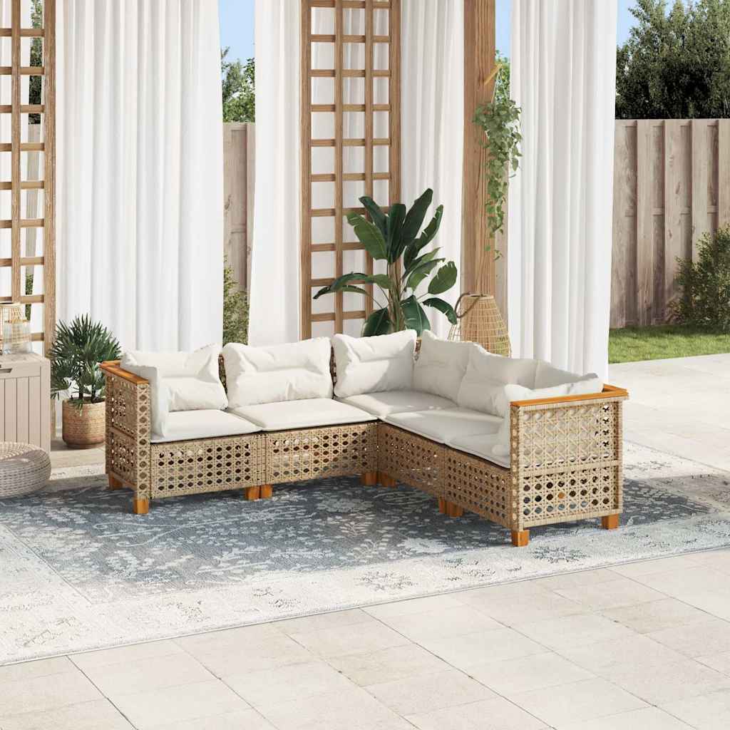 vidaXL 5 Piece Garden Sofa Set with Cushions Beige Poly Rattan