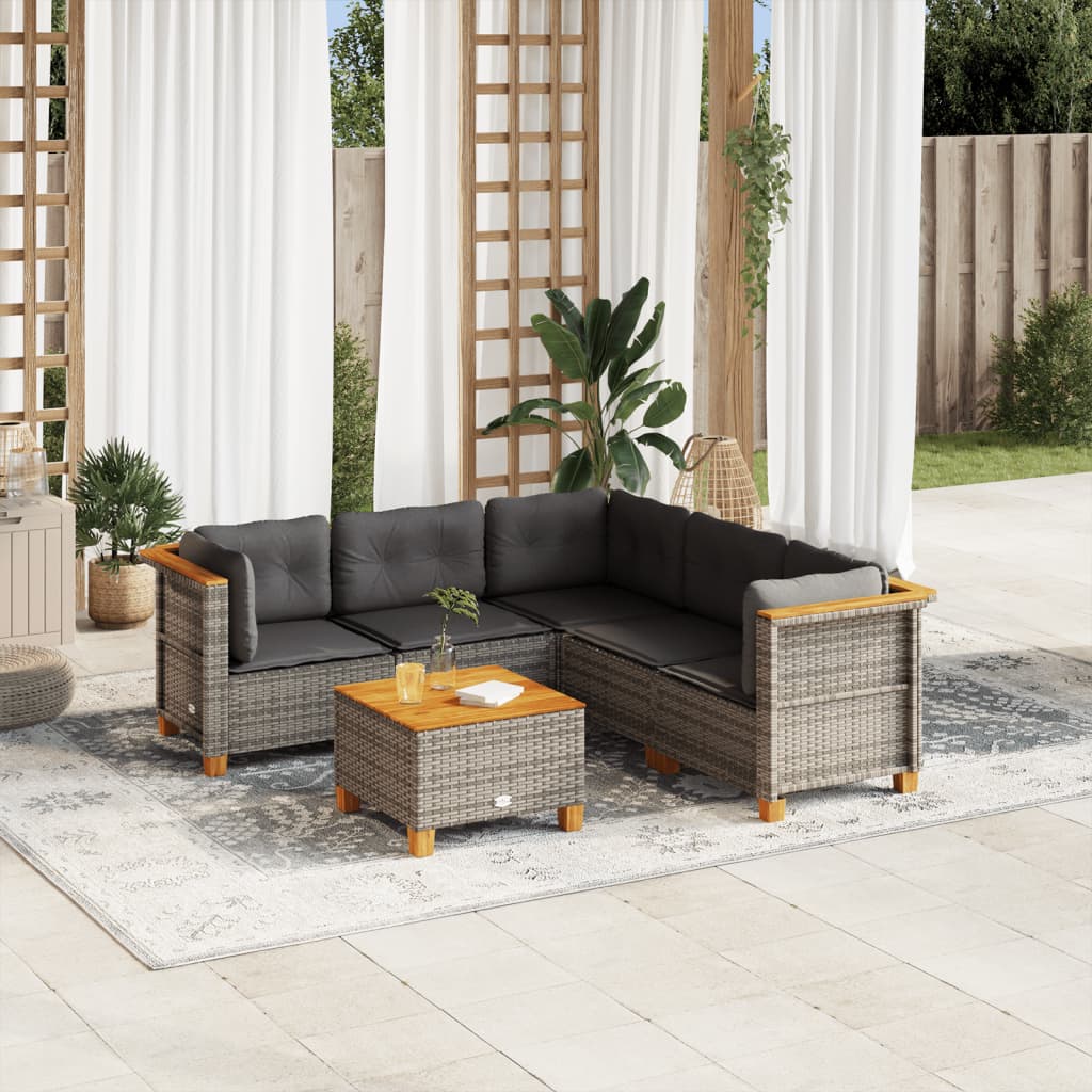 vidaXL 6 Piece Garden Sofa Set with Cushions Grey Poly Rattan