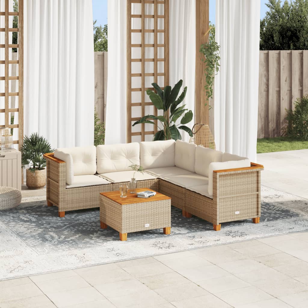 vidaXL 6 Piece Garden Sofa Set with Cushions Beige Poly Rattan