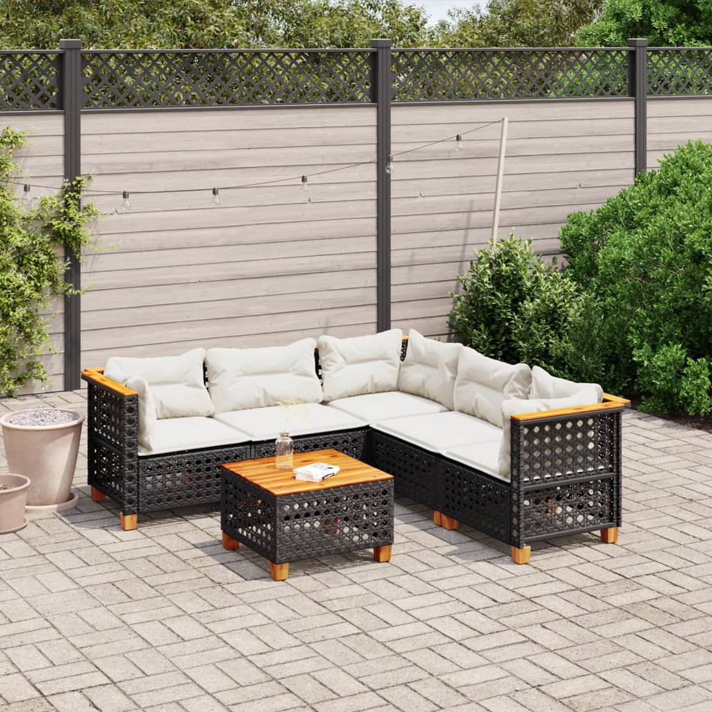 vidaXL 6 Piece Garden Sofa Set with Cushions Black Poly Rattan