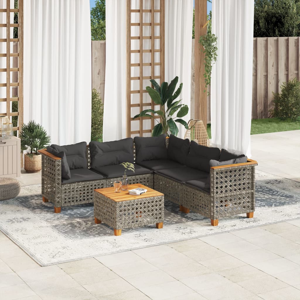 vidaXL 6 Piece Garden Sofa Set with Cushions Grey Poly Rattan