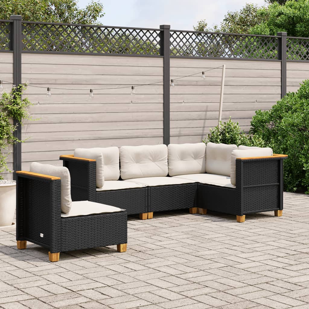 vidaXL 5 Piece Garden Sofa Set with Cushions Black Poly Rattan