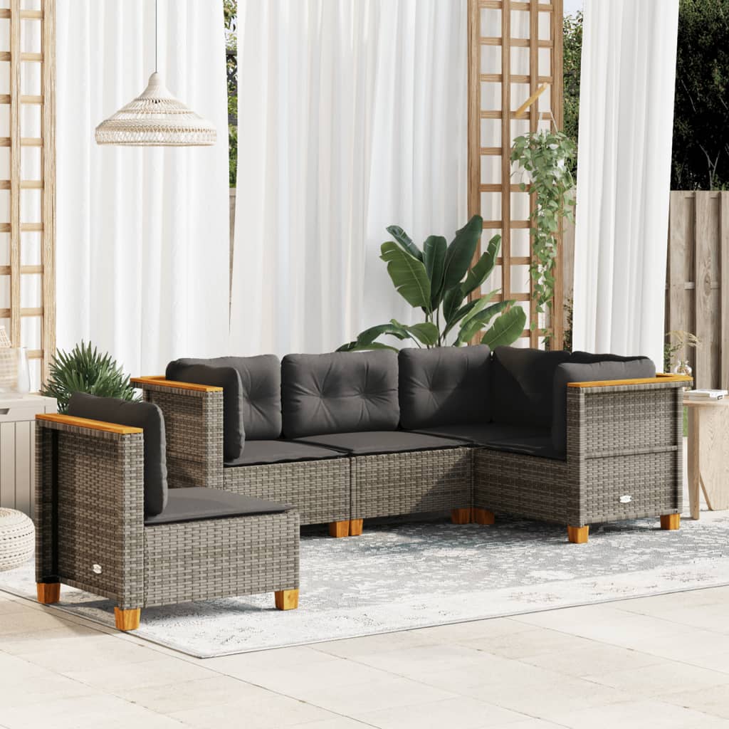 vidaXL 5 Piece Garden Sofa Set with Cushions Grey Poly Rattan