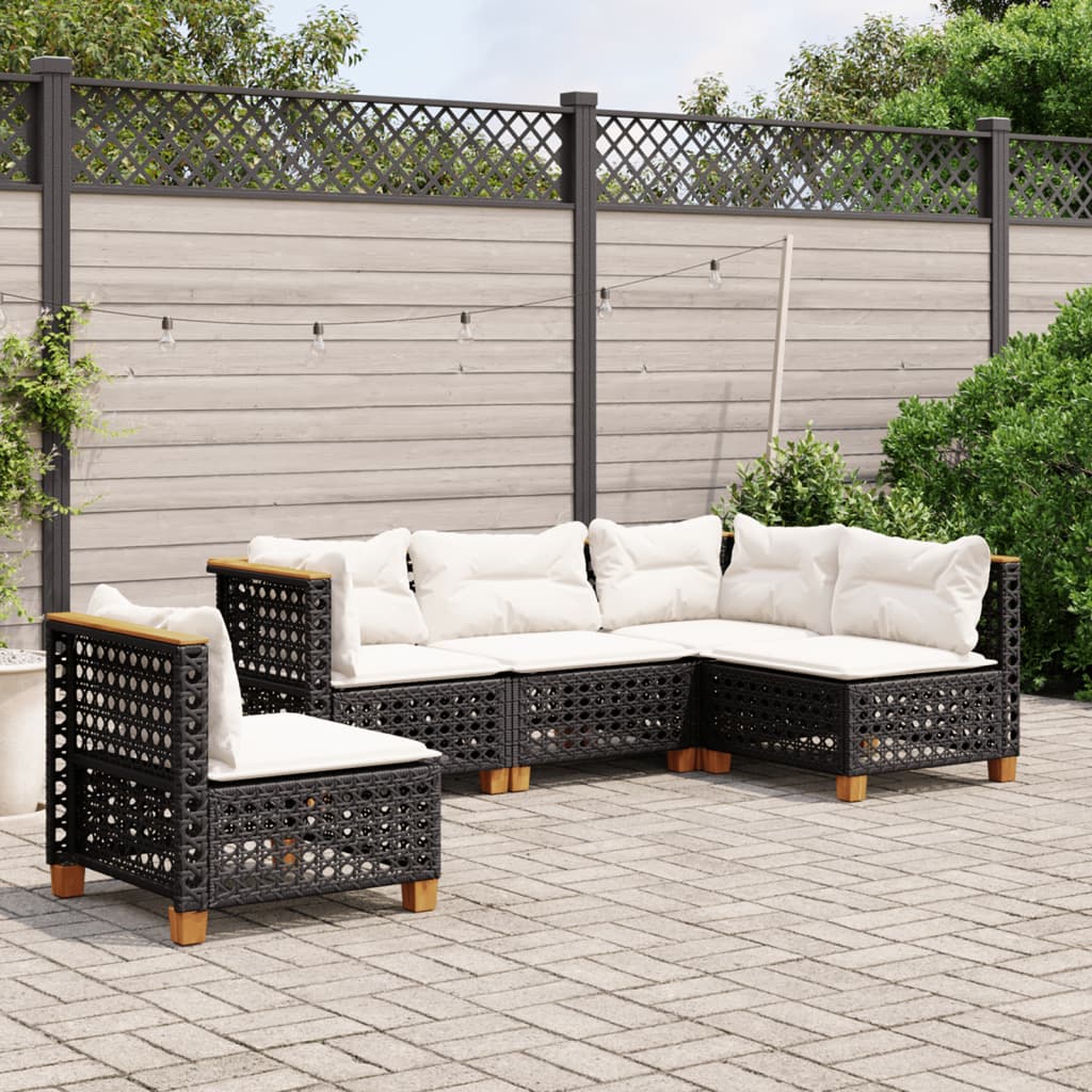 8721102450433_m_en_hd_1 vidaXL 5 Piece Garden Sofa Set with Cushions Black Poly Rattan - Image 1