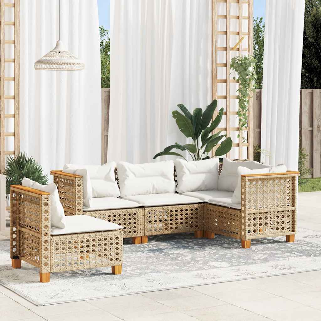 8721102450457_m_en_hd_1 vidaXL 5 Piece Garden Sofa Set with Cushions Beige Poly Rattan - Image 1