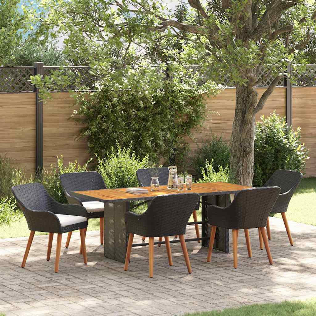 vidaXL Garden Dining Set 7 pcs Black and brown Poly Rattan