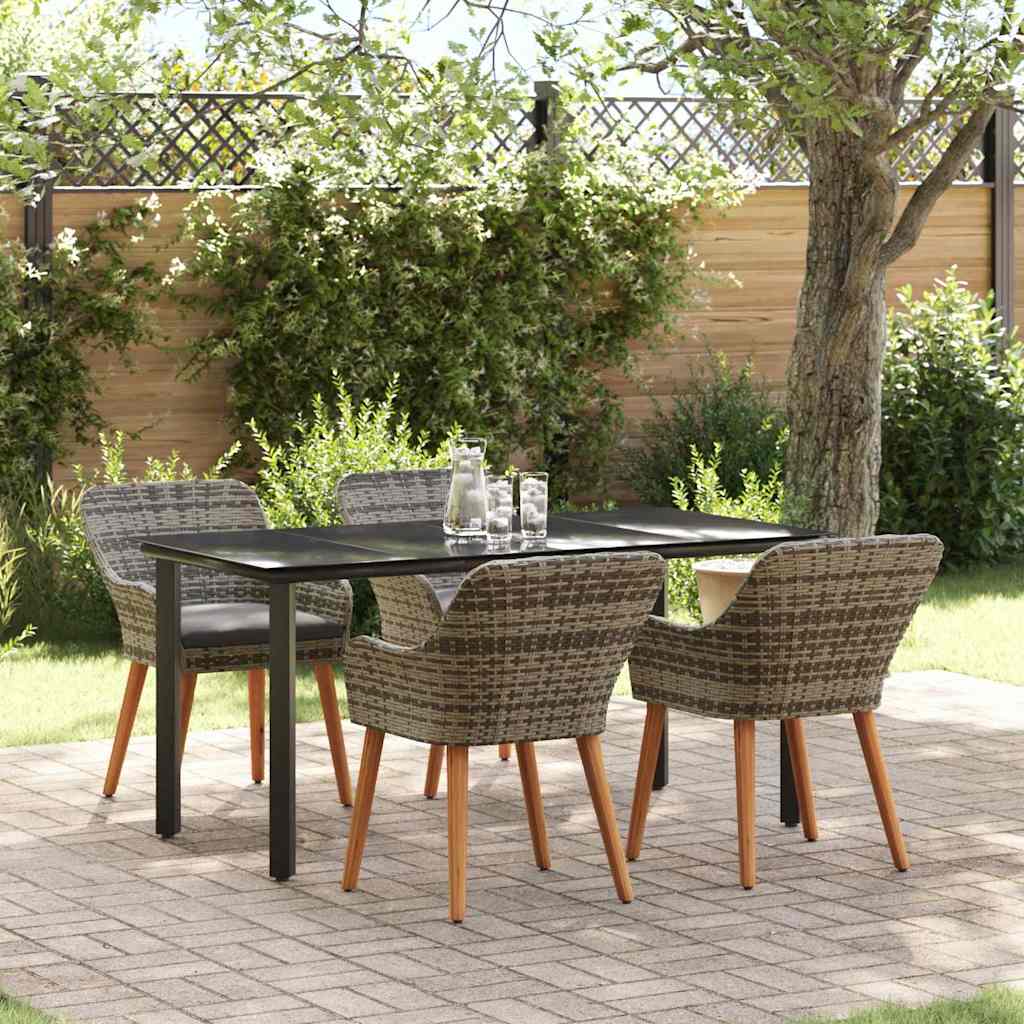 vidaXL Garden Dining Set with Cushion 5 pcs Grey Poly Rattan